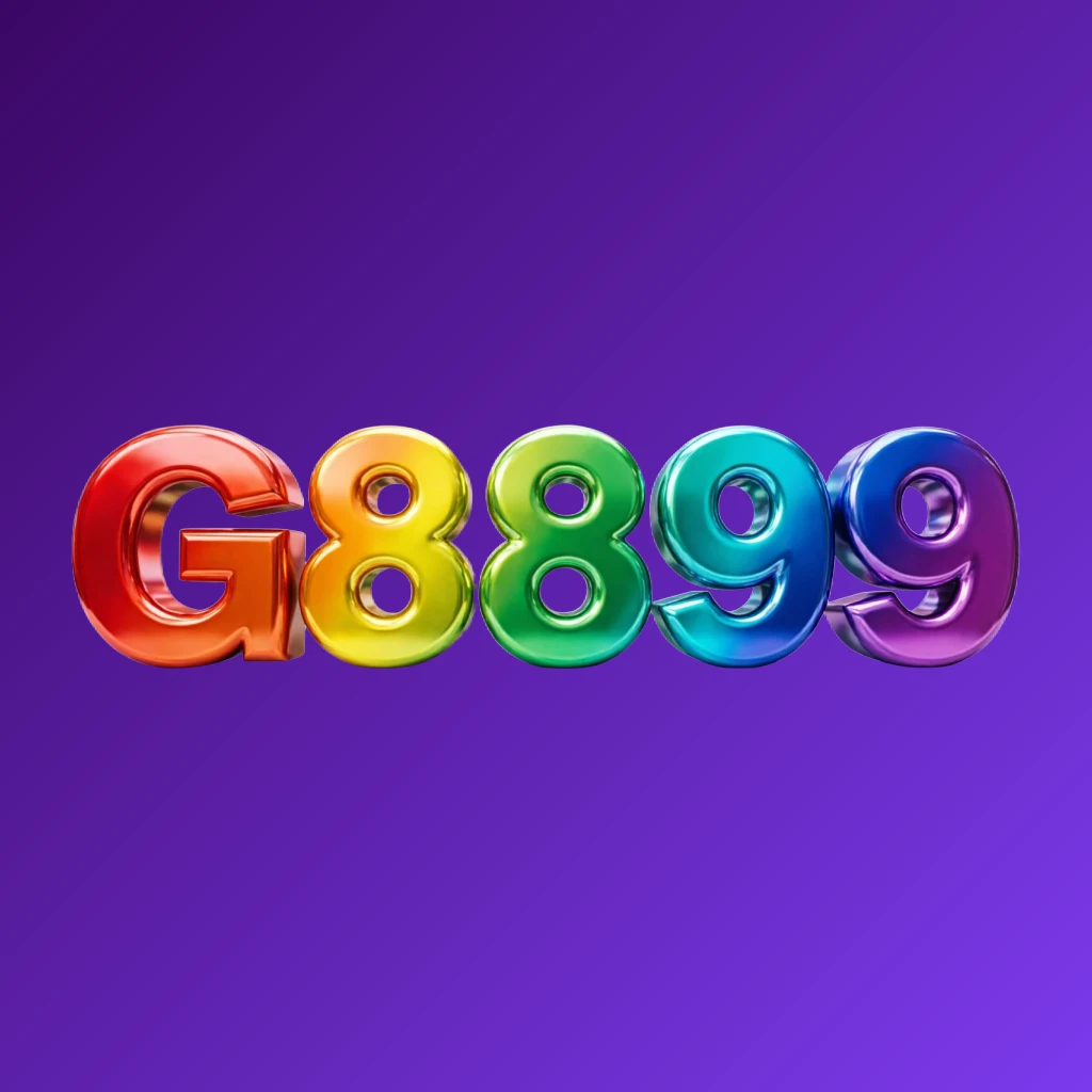 Eye-catching 3D G8899 logo with oversized bold font in a colorful rainbow gradient and glossy plastic texture, featuring strong shadows and highlights on a transparent background, designed as a wide horizontal rectangular wordmark logo for a website header